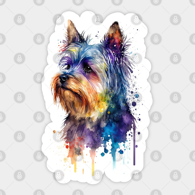 Rainbow Yorkshire Terrier Watercolor Art Sticker by doglovershirts